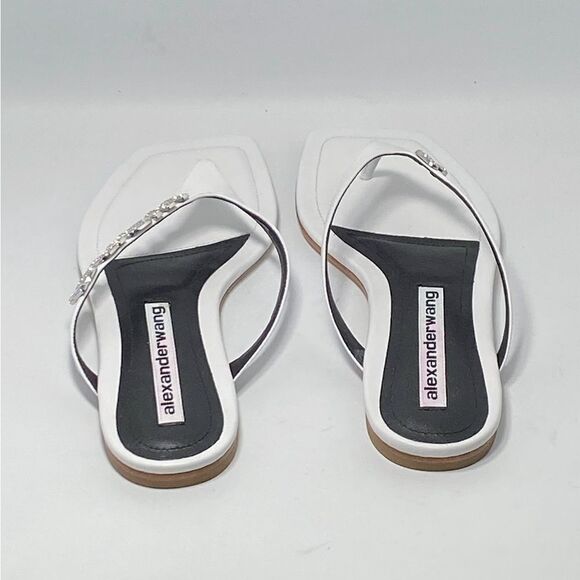 Alexander Wang Ivy Rhinestone Logo Leather Thong Sandals size 37.5 - Picture 9 of 12